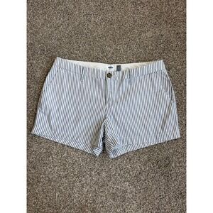 Old Navy Blue White Striped Cotton Chino Shorts Mid Rise 3 Inseam Womens Size 4